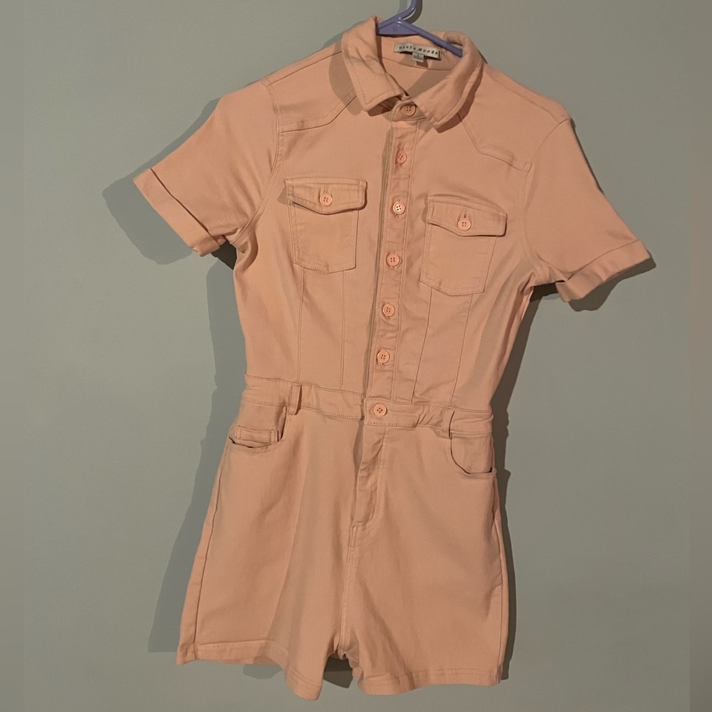 blush-colored short jumpsuit!